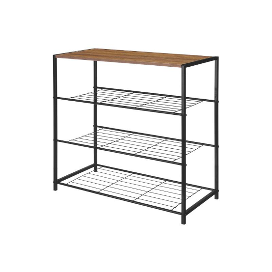 Zapatero Estantería 4 Niveles Industrial – Madera y Metal Negro