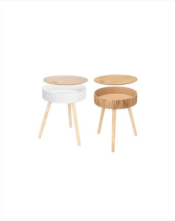 Mesa Auxiliar 38cm ondas Natural-Blanco